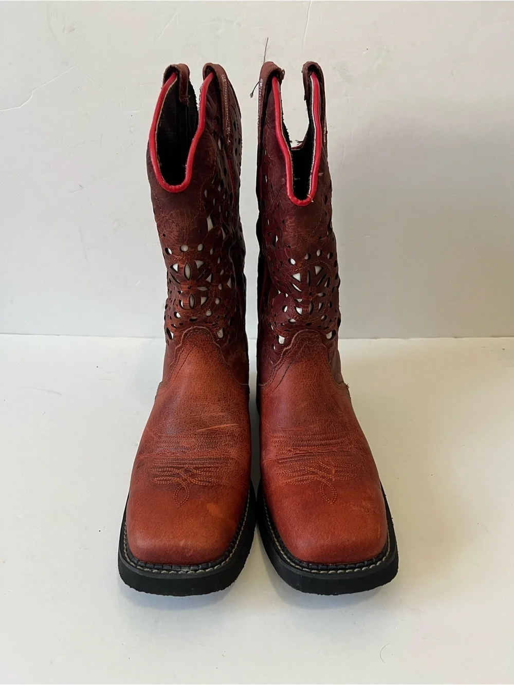 Justin Leather Western Cowboy Boots Women's Red Brown Size 9.5B